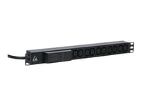 Lanview Lvr261877 - Grenuttag (Kan Monteras I Rack) - 16A, Amp Meter - Ac 230 V - Ingång: Iec 60309 16A - Utgångskontakter: 10 (10 X Iec 60320 C13) - 1U - 19" - 3 M Sladd - Svart