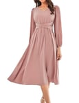 GRACE KARIN Birthday Christmas Valentine's Day Dress High Waist Smocked Backless Dress Casual All-Day Midi Dress Gray Pink XL