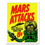 Mars Attacks Space Adventure Bubble Gum Bright Illustration Advert Alien Monster UFO Saucer Art Print Framed Poster Wall Decor 12x16 inch