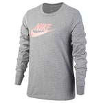 Nike G NSW Tee LS ESSNT Futura Hook T-Shirt à Manches Longues Fille, Carbon Heather, FR : L (Taille Fabricant : L)