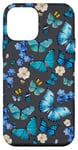 iPhone 12 mini Blue Butterflies on Charcoal Black with Dainty Florals Case