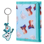 Disney Portefeuilles Enfant, Coffret Cadeau Porte Monnaie et Porte Clé, Idée Cadeau Stitch, Reine des Neiges, Princesse (Bleu Reine des Neiges)