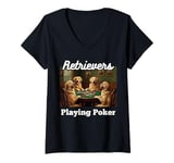 Womens Dogs Playing Poker Dog Golden Retriever Retrievers Card V-Neck T-Shirt