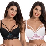 Curve Muse Femme Grande Taille Légèrement rembourré Armature Longue Ligne Dentelle Soutien-Gorge-Paquet De 2-Violet/Nu,Nu/Violet-85F