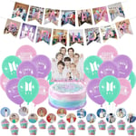 Bts födelsedagsfestdekorationer, Kpop födelsedagstillbehör för Bangtan Boys-fans inkluderar Bts Happy Birthday Banner Cake Toppers Ballonger