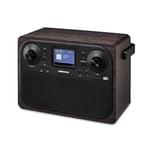 MEDION Radio Dab Plus Life (P66700), Poste Radio réveil avec Horloge 12/24 h, Radio Portable avec boitier en Bois, antenne, Prise Casque et AUX, Marron