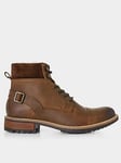 Joe Browns Aviator Borg Lined Oiled Leather Lace Up Boots - Brown, Brown, Size 10, Men