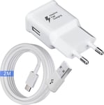 Chargeur Avec Câble De Charge De 2 M Compatible Avec Samsung Galaxy A13 A14 A20 A20e A23 A32 A33 A34 A40 A52 A53 A54 5g S8 S9 S10 S10e M54 M53 M34 M33 M14 M13 5g M52 M51 S21 Fe Plus Chargeur[X486]