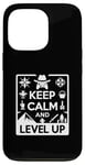 Coque pour iPhone 13 Pro Keep Calm and Level Up Gamer pour les joueurs amusants