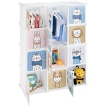 Armoire chambre d'enfant, modulable, 2 tringle à vêtements, diy, étagère animaux, hlp 145x110x37 cm, blanc - Relaxdays