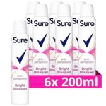 Sure Women Bright Bouquet Anti Perspirant Aerosol Spray Deodorant Pack 6 x 200ml