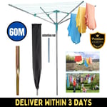 4 Arm Rotary Airer Outdoor Washing Line 60M Clothes Dryer Ground Spike & Cover