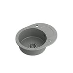 QUADRON évier rond cuisine Gris et Acier | Taille 46 X 58,5 X 17,5 diamètre Ø 38 | JOHNNY 216 granit évier en granit | évier encastré avec trou pour robinet | évier monocuve évier de cuisine