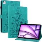 Coque Pour Ipad Air 11 2024/ Ipad Pro 11 Pouces Tous Les Modèles Ipad Air 5/4 10,9, Multi-Angles De Visualisation Housse De Protection En Similicuir Avec Porte-Carte Couverture Motif Lys, Vert