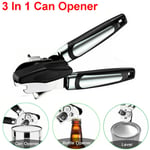 3 In 1 Stainless Steel Tin Can Opener Heavy Duty Easy Cutter Handle Grip Kitchen