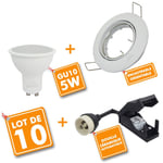 Lot de 10 Spot led encastrable complet orientable blanc avec Ampoule GU10 230V 5W Température de Couleur: Blanc Froid 6000K