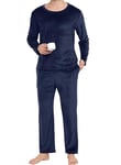 Lovasy Pyjama Homme Polaire Ensemble de Pyjama Hiver Chaud Pyjama Deux Pièce Longue Col Rond avec Manches Longues Vêtement de Nuit en Flanelle Doux et Confortable,C Bleu Marine,L