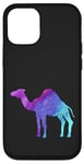 Coque pour iPhone 13 Pro Bleu violet cyan camel sur fond noir amoureux des animaux