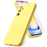 Vansdon Coque Compatible avec Samsung Galaxy A25 5G, 2 Film de Protection en Verre trempé, Housse Souple en TPU en Silicone Liquide, Housse en Caoutchouc Antichoc - Jaune