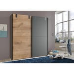 Armoire design 2 portes coulissantes chêne poutre rechampis graphite - L180 x H198 x P64 cm Pegane