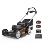 WORX Nitro - Tondeuse à Gazon - Moteur Brushless - Tondeuse sans Fil - avec 2 Batteries de 20V et 4AH, 1 Chargeur et 1 Sac de 70L - 7 Positions de Coupe - Jusqu'à 500 m² - WORX WG748E