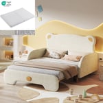 Lit enfant/adulte gigogne, lit double , velours, beige (140x110cm, 140x200cm) - matelas en mousse blanc