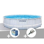 Kit piscine tubulaire Intex Chevron ronde 4,88 x 1,22 m + Bâche à bulles + Aspirateur 4,88m x 4,88m x 1,22m Bleu