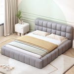 Lit adulte 140 x 200 cm, lit ado, lit double avec dossier moelleux, sommier à lattes, linge, matelas non inclus, gris