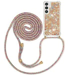 MXKOCO Collier pour Samsung Galaxy S24 Plus / S24+ Coque -Dégradé Glitter Liquide Filles Femmes Étui Étincelle Étui À Bandoulière Et Cordon Collier avec Réglable Cordon Lanière Pochette