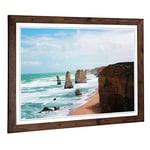 Big Box Art Framed Print of Seascape Victoria Australia Twelve Apostles Cliffs Beach (2) Design | Wall Art Picture| Home Decor for Living Room, Bedroom, Office, Walnut, A2 / 24.5x18 Inch / 62x45cm