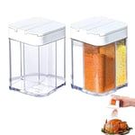 Pot à Épices 4 en 1 Boite a Epices Boîtes à Épices Transparente Salière, Poivrière Cuisine Condiment Pots pour les Épices ou les Sels Dans la Cuisine ou le Barbecue à L'extérieur(Blanc, 2 Pièces)