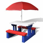 Table et bancs de pique-nique avec parasol pour enfants Vidaxl Multicolore