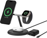 Boostcharge Pro Station De Recharge 3-En-1 Avec Qi2 (15 W, Magsafe, Pour Tous Les Modèles De L'Iphone 16, 15, 14 Et 13, Les Airpods, L'Apple Watch, Etc., Adaptateur Secteur Inclus, Noire)