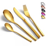 vancasso Cutlery Set, Gold Cutlery Set for 6 People, 24 Piece Tableware Cutlery Set for Home Restaurant Party, Cutlery Include Dinner Forks/Spoons/Knives, Square Edge & Mirror Polished