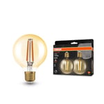 OSRAM lampada LED Vintage 1906® Classic GLOBE80 FIL 60 avec attacco 27, dim, forma sferica, or, confezione double, 7.2W, 806lm, 2400K, luce bianca calda ridotta, basse consommation, longue durée