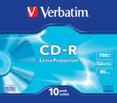 Verbatim – CD-R, 52x, 700MB/80min, 10-pack slim case, Extra protection (43415)