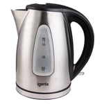 Cordless Electric Jug Kettle, 1.7 Litre, 3000 W, Stainless Steel, Igenix IG7251