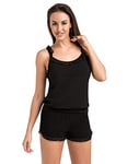 Teyli Women's Shorts and Top Set Viscose Nightwear Color Black Size L