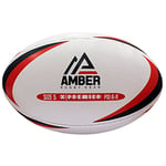 Amber Sports Match Or Training Rugby Ball X-Premier Mixte Adulte, White/Red/Black, Size 5