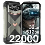 DOOGEE V MAX Pro Rugged Smartphone 5G, Dimensity 7050, 22000mAh, 32GB+512GB, Android 14 Rugged Phone, 108MP+20MP Night Vision Camera, 6.58" FHD+ 120Hz, 5G Dual SIM Free Mobile Phone, WiFi 6/NFC/IP69K