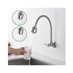 Robinet Mural pour Eau Froide à Ressort Mitigeur de Cuisine Mémoire de Forme Mitigeur d'Evier Simple en Acier Inox Brossé 2 Jets aux Choix