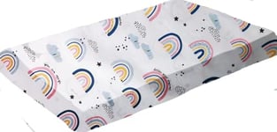 Cot Bed Fitted Sheets, 100% Cotton Travel Cot Sheets Fitted 140x70cm, Fits for Hauck Sleep N Play, Dream N Play Travel Cot, Ultra Soft & Breathable Cotton, Rainbow Print for Little Girl