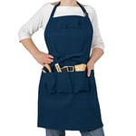 La Cordeline Tablier bleu jean pour jardinage ou cuisine CJN45JE, brodé, 100 % coton, multipoches, coutures renforcées Taille Unique