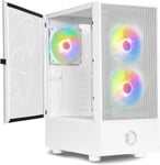 Boitier PC Gamer Sapphire - ARGB Moyenne Tour ATX/Micro-ATX/ITX - Porte Latérale en Verre Trempé - 3 Ventilateurs 3 pins 5 Volts LED RGB Adressable 120MM - MB Sync - Blanc