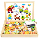 COOLJOY Puzzles en Bois Magnétique, 100+ Pièces Jigsaw avec Tableau Noir de Chevalet à Double Face Jouets Educatif, pour Enfants Fille 3 4 5 Ans, Jouets Montessori Educatif Puzzle en Bois