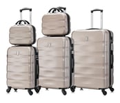 CELIMS - Set Valise 5 pièces - Valise Cabine Valise Moyenne Valise Grande avec 2X Vanity/Trousse de Toilette | Valise avec Vanity | Lot Valise | Champagne