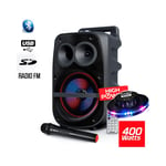 Enceinte Mobile 200W SONO DJ High Power Autonome sur Batterie LED RVB - USB/SD/Bluetooth + Micro + Jeu UFO Ovni