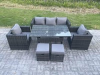 7 Seater PE Wicker Rattan Garden Furniture Set Lounge Sofa Chair Dining Table Set 2 Stools