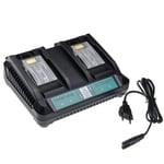 vhbw Chargeur double compatible avec Makita DF457DWE, DHP446RFJ, DF457D, DF458DRFX, DF458DZ, DF454DZ, DF454DRFX batteries Li-ion d'outils