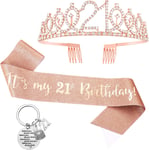 3pcs 21st Birthday Sash and Crown Tiara Keychain for Girls Gold 21st Birthday